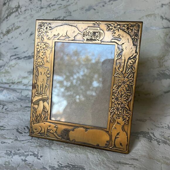 M W CARR and CO art nouveau vintage cat mushroom brass photo frame - Picture 14 of 14